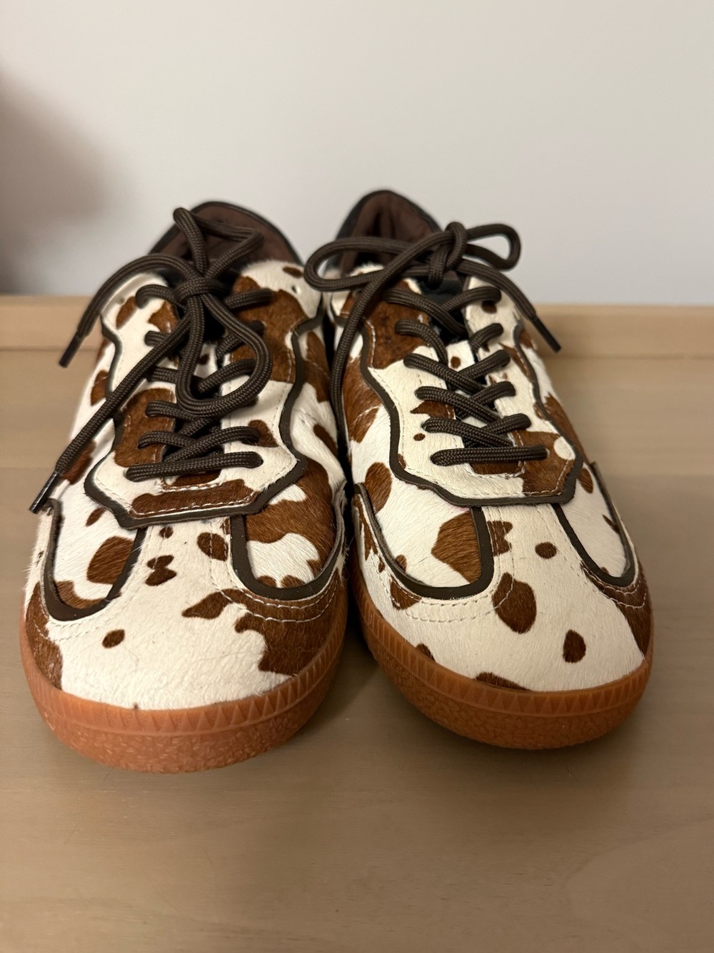 Mollini Brown and White Cowhide-Pattern Sneakers